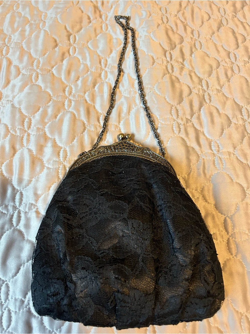 Vintage-Style Black Lace Evening Bag with Chain Strap